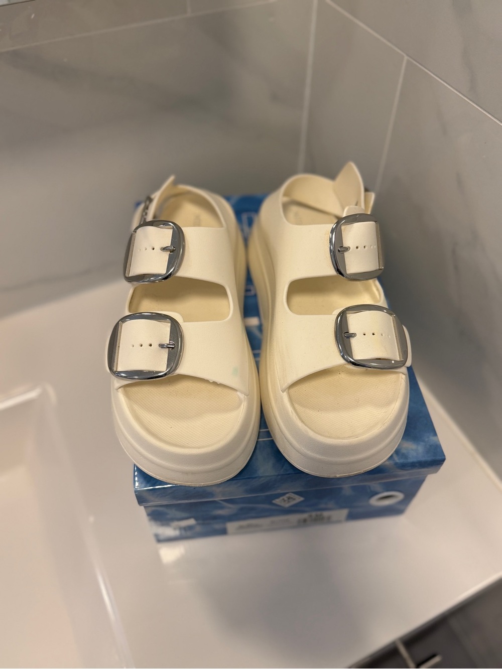 Cream Buckle Strap Sandals - Comfortable Footwear Jeffery Campbell. Box incl.